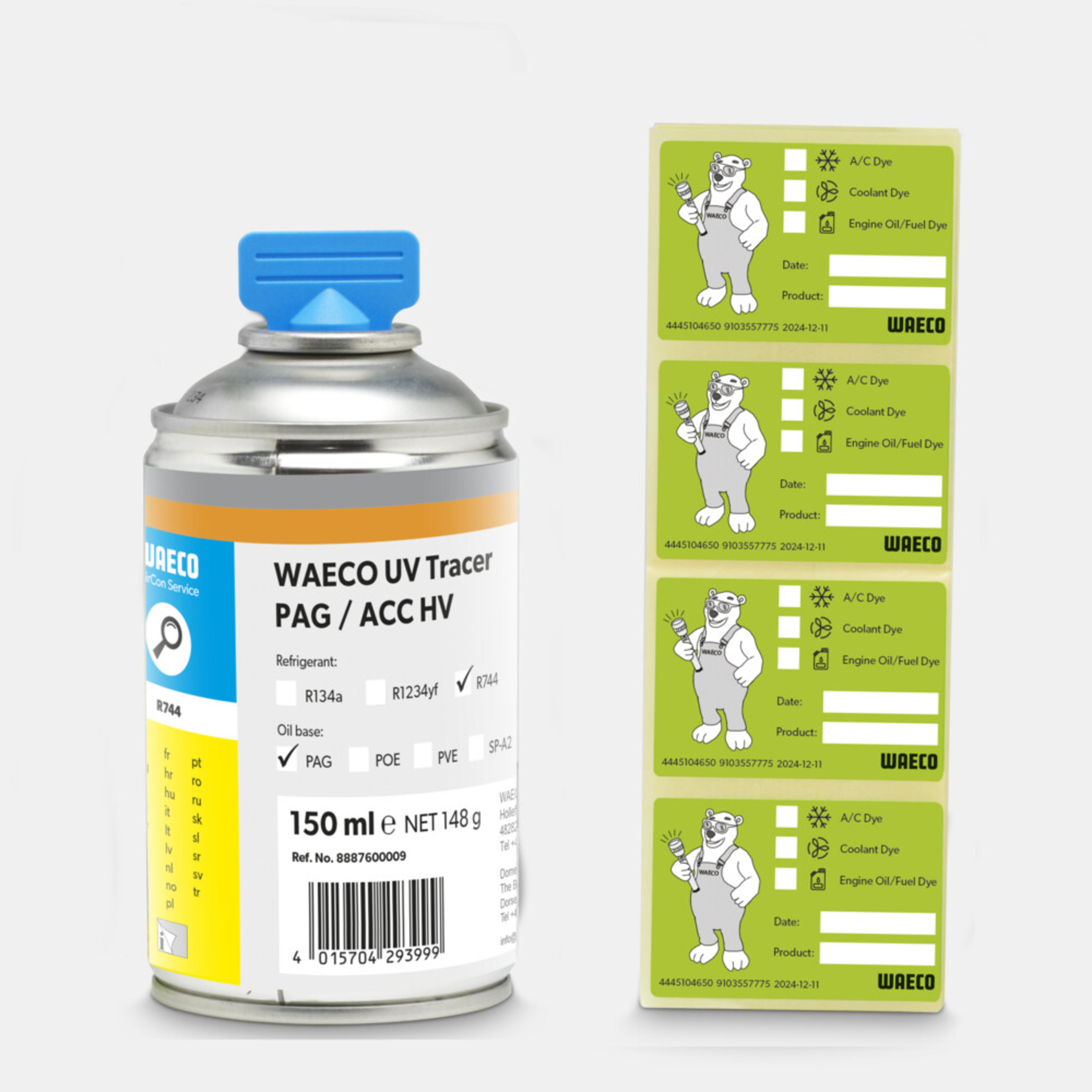 WAECO Tracer UV R744 - Tracer-UV-merkkiaine, PAG-öljypohjainen, kylmäaineelle R744, ammattikäyttöön tarkoitettu öljy, 150 ml