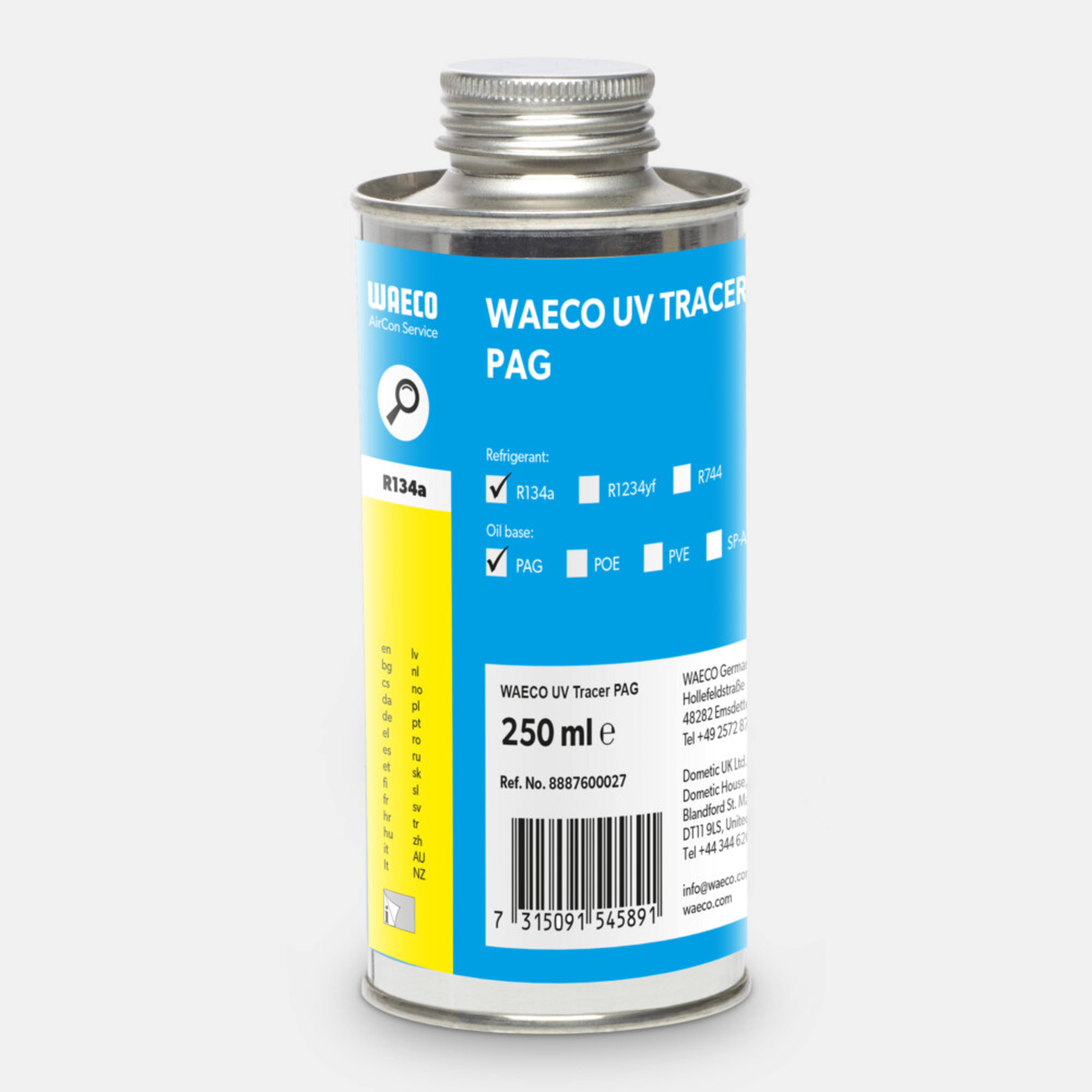 WAECO Tracer UV R134a - Tracer-UV-merkkiaine, PAG-öljypohjainen, R134a, purkki 250 ml