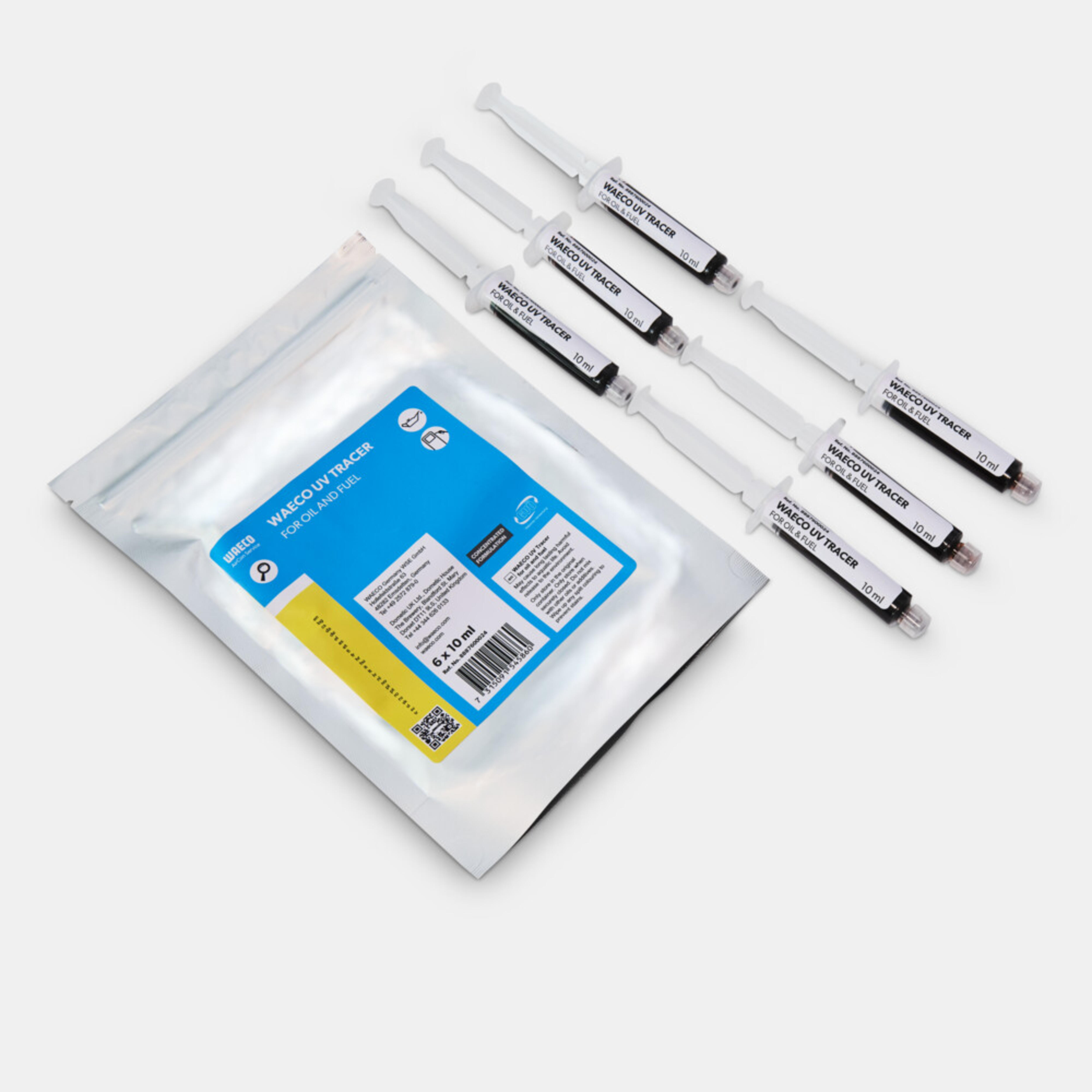 WAECO Tracer UV - Barwnik UV do wykrywania wycieków oleju i paliwa, 6 strzykawek po 10 ml